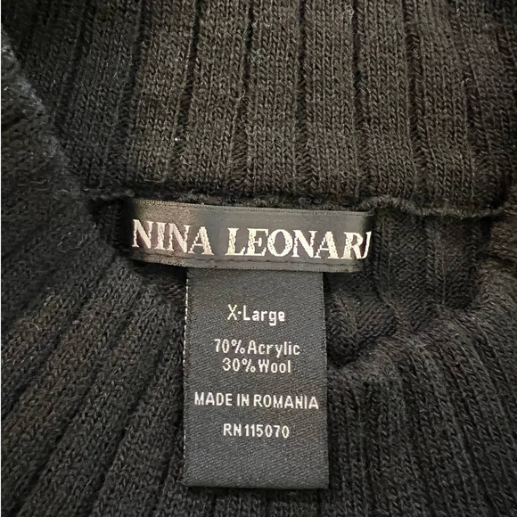 Nina Leonard Women's Sweater in Black Acrylic Wool Blend Funnel Neck Size XL - Picture 4 of 5